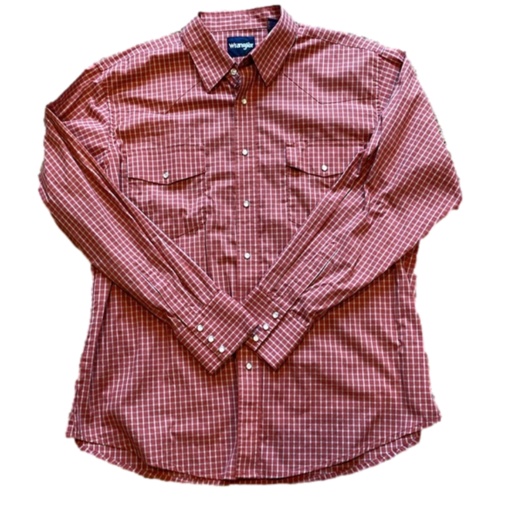 Wrangler Men’s XL Red and White Plaid Long Sleeve Shirt